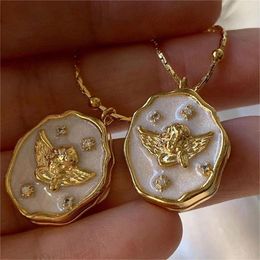 Pendant Necklaces Vintage Carved Design Angel Geometric Po Frame Necklace Charm Openable Locket For Women Men Memorial Jewellery