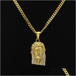 Pendant Necklaces Mens Hip Hop Necklace Jewellery Iced Out Jesus Piece With 70Cm Gold Cuban Chain Drop Delivery Pendants Dhgarden Otnio