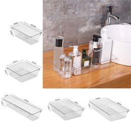 Plastförvaringsarrangörer BINS Anpassa layoutavdelare Clear Desk Drawer Organiser Trays Set for Kitchen and Makeup