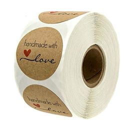 Gift Wrap 500Pcs handmade With Love Kraft Paper Sticker Round Seal Label Baking Wedding Decoration Party3030