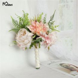 Wedding Flowers Meldel Bridal Bouquet Bridesmaid Bunch Of Supplies Artificial Silk Rose Dahlia Champagne Party Decor