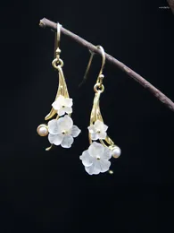 Dangle Earrings MIQIAO 2023 On The Ears Hoop With Stones Natural Frosted White Crystal Flower Pearl 925 Sterling Silver Women