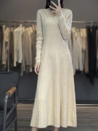 Basic Casual Dresses Cashmere Dress Woman's Clothes V-Neck Pullover Long Sweater Autumn Winter 100% Merino Wool Knitted Long Skirt Fashion Korean 231110