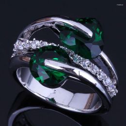 Cluster Rings Magic Heart Shaped Round Green Cubic Zirconia White CZ Silver Plated Ring V0467