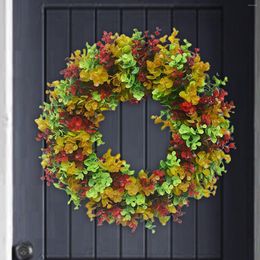 Decorative Flowers Autumn Wreath Frame For Front Door Outside Fall Decor Rustic Thanksgiving Christmas Festival Celebration