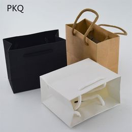 50pcs 3 sizes White Gift with handle Black Brown Kraft paper bag for packaging Small Pink Jewellery Party Present 210323287n