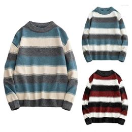 Men's Sweaters Autumn Winter Warm Knitted Men Basic O-neck Loose Striped Pullover Long Sleeve Jumpers Streetwear Male Work Daily Wear