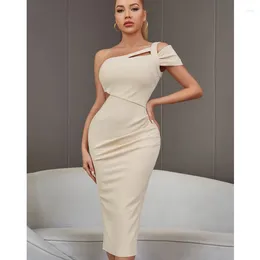 Casual Dresses Autumn Women Long Style Slim One Shoulder Bandage Dress Rayon Hollow Out Fashion Bodycon Club Celebrity Party