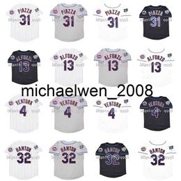 Vintage 2000 Baseball Jersey Mike Piazza 13 Edgar Alfonzo 4 Robin Ventura 32 Mike Hampton White Grey Black Jerseys