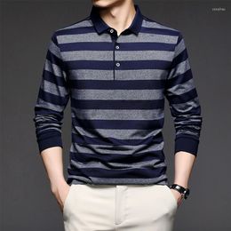 Men's T Shirts 2023 Fall Long Sleeve T-shirt Fashion Stripe Lapel Men's Casual Fashions Men Clothes