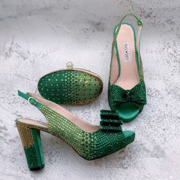 Dress Shoes BS1634 Customise Different Heel Women Shoes Dress Pumps Bridal Wedding Shoes Green Gold Crystal Shoes With Matching Bag 231110