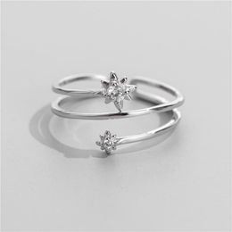 Cluster Rings S925 Sterling Silver Korean Version Of The Six-pointed Star Double Layer Ring Female Diamond Personalised Adjustable