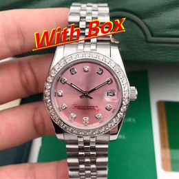 With Wood Box womens watch Mechanical automatic 36mm Diamond bezel Sapphire Cystal Ladies watches Stainless steel water3102