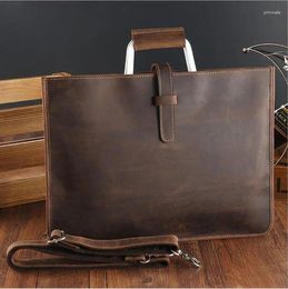 Briefcases High Fashion Luxury Clutch Bag Men's A4 File Document Purse Wallet Top Layer Ipad Leather Business Briefcase Cowkskin