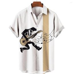 Men's Casual Shirts 2023 Summer Men's Guitar Series 3D Digital Print Polo Collar Short Sleeve Shirt Breathable
