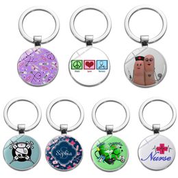 10 Pcs/Lot Fashion Key Rings Custom Glass Medical Design Hospital Keychain For Nurse Doctor Accessories