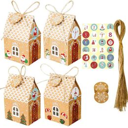 96pcsset Christmas House Shape Candy Gift boxes with Kraft Paper Tag and Sticker Christmas Decoration for Home Gift Packing bag 20246i