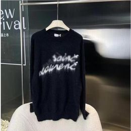 Winter spring new women's Fashion Laurent Letters Print Mohair Sweaters Luxury Designer V-Neck Versatile pullovers round neck Loose Soft YS L Sweater Coat men