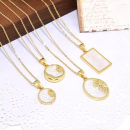 Pendant Necklaces Simple Imitation Shell Geometric Oval Sunflower Star Moon Necklace Rectangular White Female