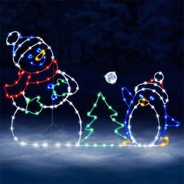 Fun Animated Snowball Fight Active Light String Frame Decor Holiday Party Christmas Outdoor Garden Snow Glowing Decorative Sign H1187F