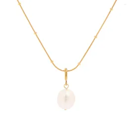 Pendant Necklaces Uworld Huge Natural Freshwater Pearl Necklace Titanium Steel 18K Gold-plated Beads Colgante Acero