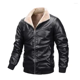 Men's Jackets Mens Fleece Lined PU Leather Jacket 2023 Winter Windproof Motorcycle Bomber Fashion Casual Full Zip Outwear Chaquetas