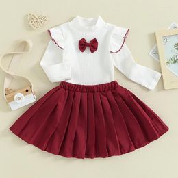 Clothing Sets Kupretty Toddler Baby Girl Fall Winter Clothes Rib Knit Puff Sleeve Turtleneck Shirt Pullover Tops Mini Skirts Set Outfits