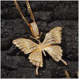 Pendant Necklaces Iced Out Necklace Gold Sier Butterfly Mens Womens Fashion Hip Hop Jewellery Drop Delivery Pendants Dhgarden Otoad