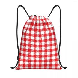 Shopping Bags Chequered Plaid Fabric Pattern Drawstring Bag Women Men Foldable Sports Gym Sackpack Storage Backpacks