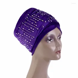 Ethnic Clothing African Headwear Nigerian Headscarf Muslim Hijab Cap Autumn Winter Turban Rhinestones Velvet Long Headwraps For Women