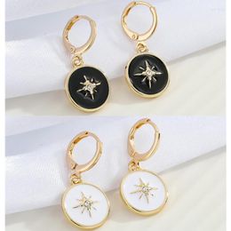 Hoop Earrings 2 Pairs Of Round Stud Enamel Set Sun Meteor Black And White Drop Oil Retro Couple Ear Jewelry