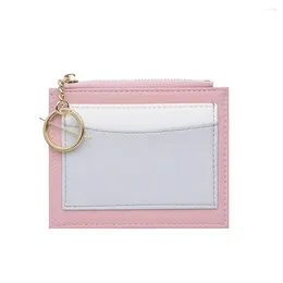 Card Holders Fashion Splicing Colour Wallet With Keychain Women PU Leather Clutch Bag Small Holder Female Coin Purse