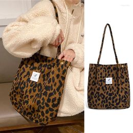 Evening Bags Fashion Leopard Print Handbag Casual Vintage Version Large Capacity Corduroy Canvas Bag Women's Travel Shopping Shoulder
