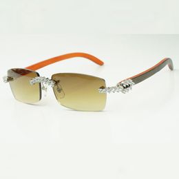 Classic 5.0 mm diamond wood sunglasses 3524012 with orange wooden arms glasses, Direct sales, size: 56-18-140 mm