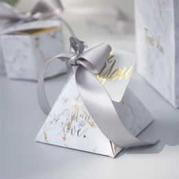 New Creative Grey Marble Pyramid Candy Box Gift Bag for Party Baby Shower Paper Boxes Package Wedding Favours thanks Gift Box1207q