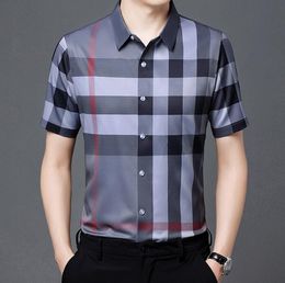 BGN306 Men's Dress Shirts short sleeve man designer shirt summer plaid luxury silk shirt