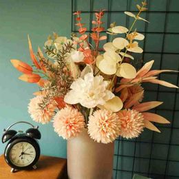 Decorative Flowers & Wreaths 5 Heads Flower Ball Artificial Dandelion Peony Hybrid Bouquet Fake For Fall Home Decor Christmas Wedd314t