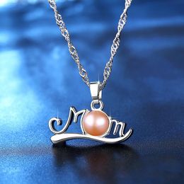 Pendant Necklaces 1 Piece Water-wave Chain Mom Pearl Necklace Fashion Copper Freshwater Pearls Silver Colour For Mother's Day