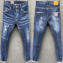 dsquared2 jeans Herren-Jeans blau Loch riss Hose Art und Weise Italien Stil dünne Denimhosen Biker Motorrad Rock Revival jean 9 Stil