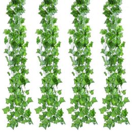 12pcs 2M Artificial Ivy green Leaf Garland Plants Vine Fake Foliage Home Decor Plastic Rattan string Wall Decor Artificial Pant1308T