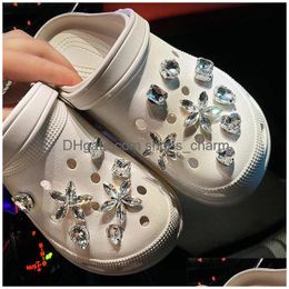 Shoe Parts Accessories Flower Heart Shape Diamond Charms Backpack Fit Croc Xmas Decoration Kids Buckle Gifts Cute Diy Girl Drop De Dhopf