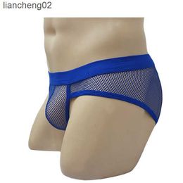 Underpants Men Underwear Transparent Net Mesh Bikini Briefs Underwear Bulge Underpants Fashion Low Waist Brief Sexy Lingerie Intimates W0412