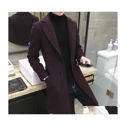 Men'S Trench Coats Mens Long Jacket Men Korean Woollen Coat 5Xl Plus Size Slim Fashion Windbreaker Outwear Casaco Mascino Drop Delive Dh2Qz