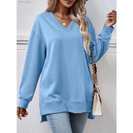 Designer Aloo Yoga Long Sleeve2023 New Autumn/winter Sweater Mid Length Yoga Casu Wear V-neck Split Front Short Back Long Top