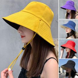 Cycling Caps Summer Women Double-sided Bucket Hats Fashion Big Brim Foldable Solid Sun Hat Outdoor Beach Visor Fisherman Cap For Travel