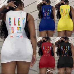 Vestidos de grife femininos casuais de verão gola redonda com estampa de letras mini vestido para roupas femininas