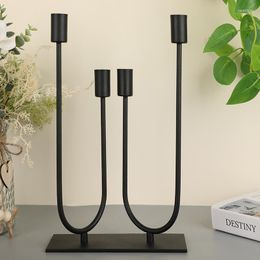 Candle Holders Nordic Black Metal Two Arms Stand Home Light Dinner Decoration Stick Holder