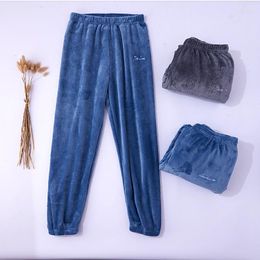 Men's Sleepwear Pyjama Pants Men's Winter Flannel Warm Simple Style Solid Velvet Thick Loose Men Long Home Bottoms