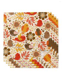 Table Napkin 4pcs Autumn Bird Leaves Yellow Square 50cm Party Wedding Decoration Cloth Kitchen Dinner Serving Napkins