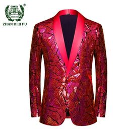 Men's Suits Blazers Luxury Wave Striped Gold Sequin Blazer Jackets Mens Shawl Lapel One Button Shiny Party Wedding Suits Jackets Tuxedo Blazer Men 231110